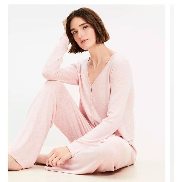LOFT Heathered Pink Henley Soft Pajamas Set Med - Picture 2 of 8